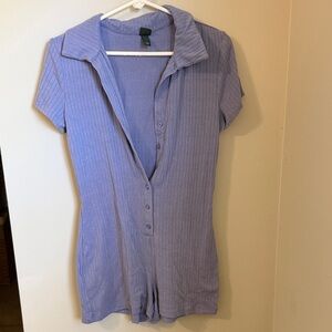 wild fable Lavender Ribbed Button-Front Short Sleeve Romper